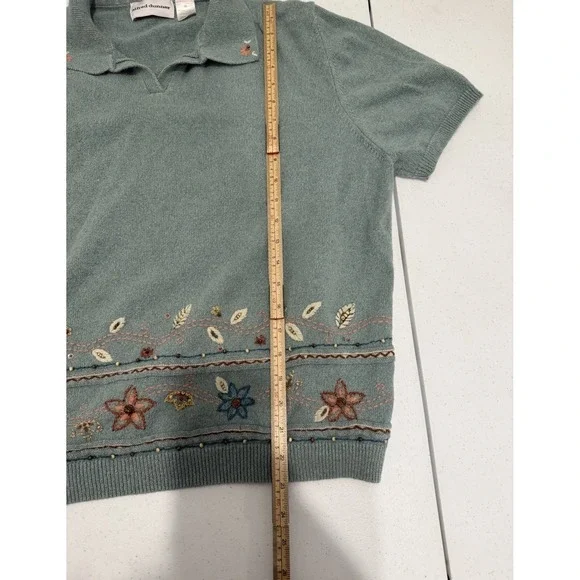 Alfred Dunner Sage Green Embroidered Floral Short Sleeve Polo Sweater XL - Picture 8 of 9